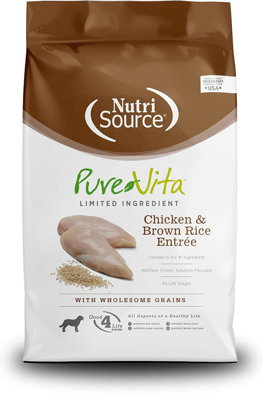 NutriSource PureVita Chicken and Brown Rice Entree with Wholesome Grains Dry Dog Food-25 lbs