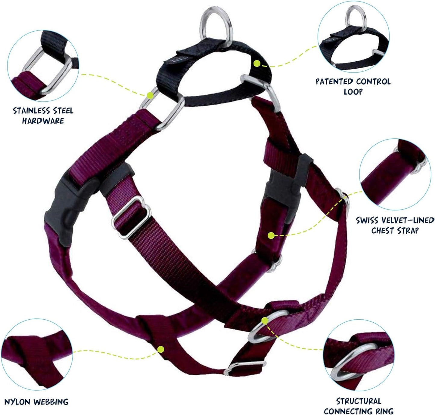 2 Hounds Design Freedom No Pull Dog Harness 1" MD Burgundy