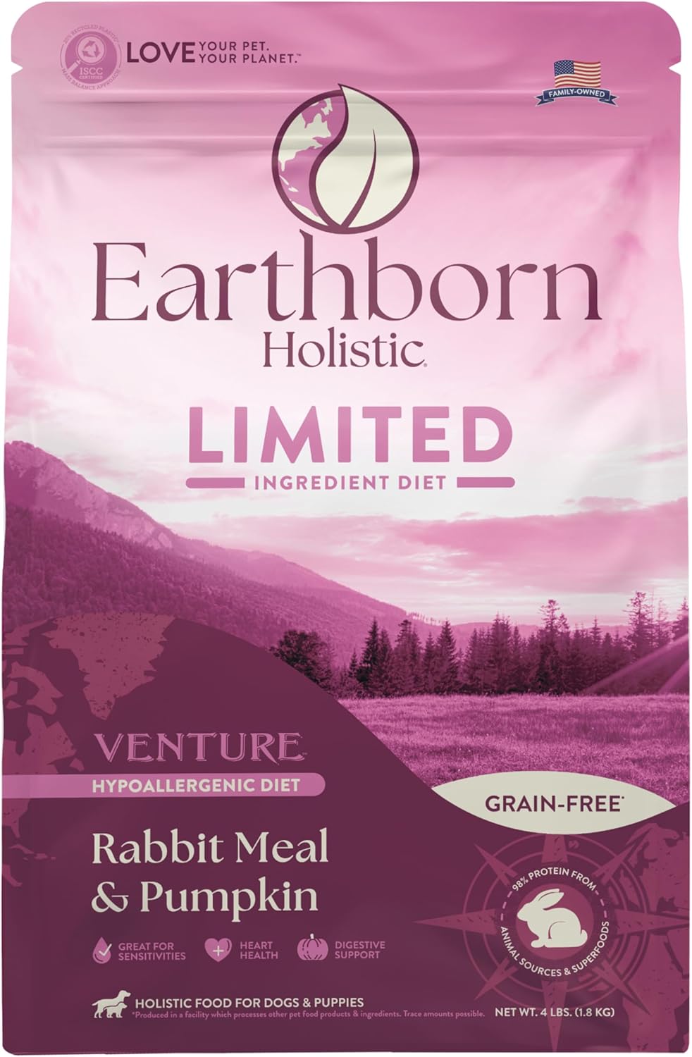 Earthborn Holistic Venture Grain Free Rabbit Meal & Pumpkin Dry Dog Food-4 lbs