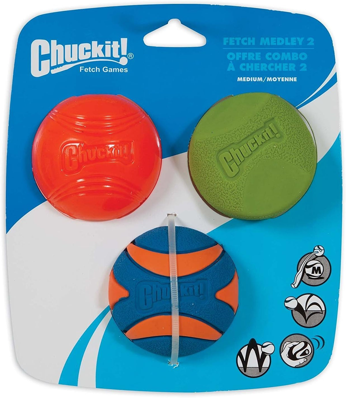 Chuckit Fetch Medley Dog Ball Dog Toys, Medium (2.5 Inch) Assorted Pack of 3- 2 Pack