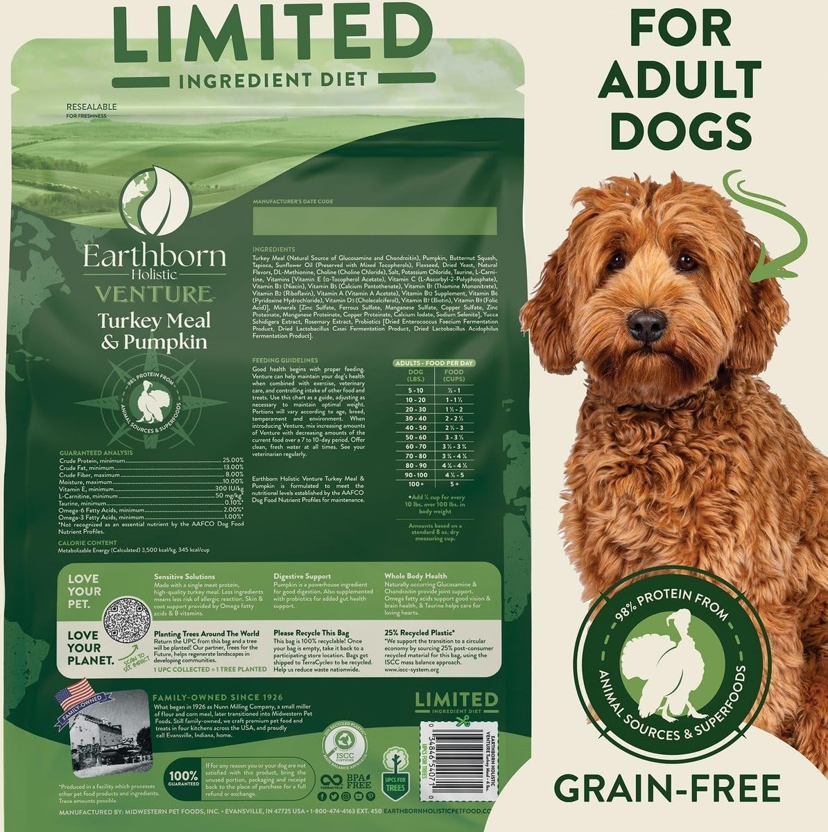 Earthborn Holistic Venture Smoked Turkey & Butternut Squash Dog Food - 25 lbs