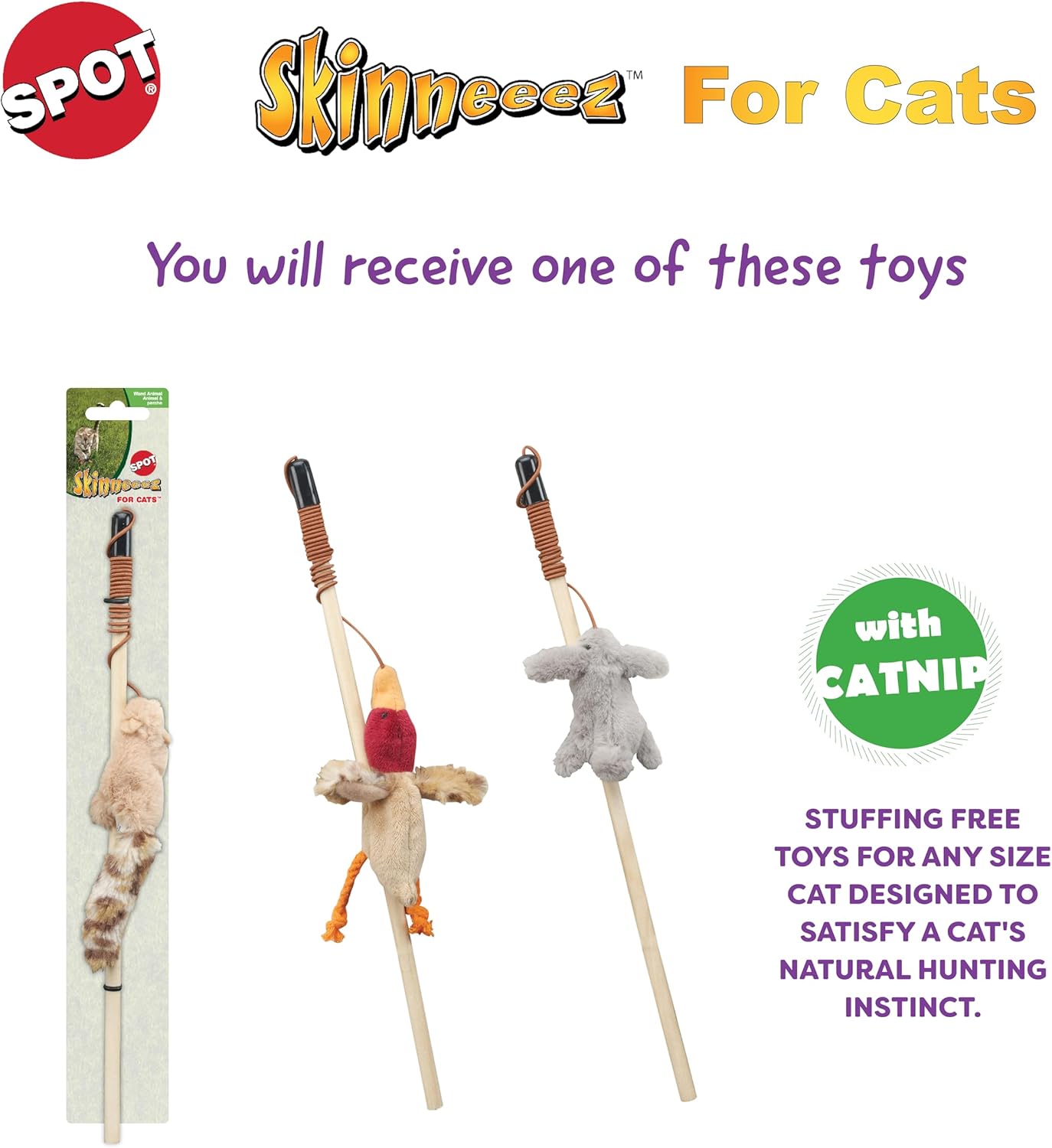 Ethical Pets Skinneeez Forest Friends Teaser Wand Cat Toy With Catnip - 13"