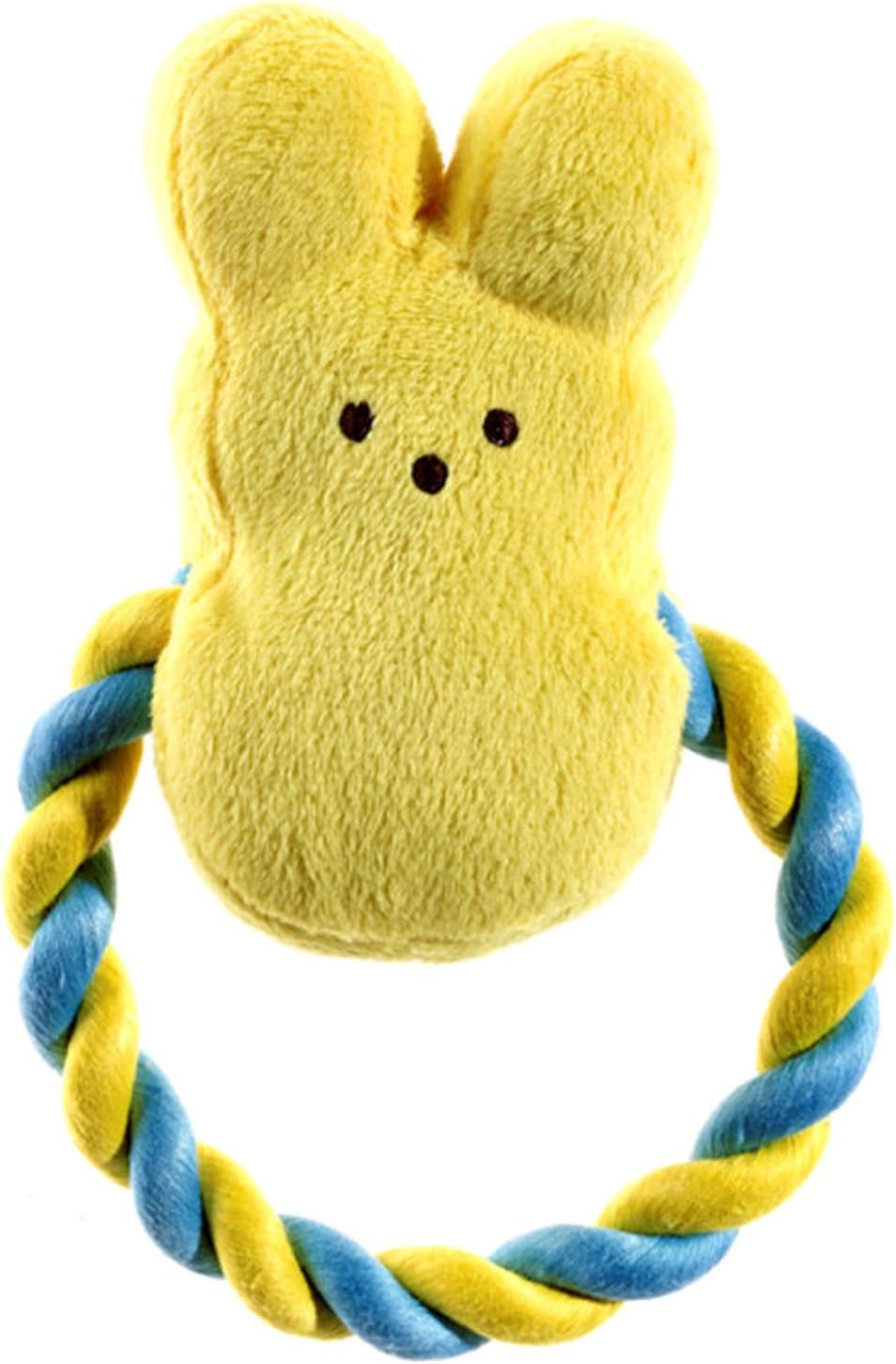 Peeps for Pets Bunny Rope Squeaky Plush Dog Toy - Yellow