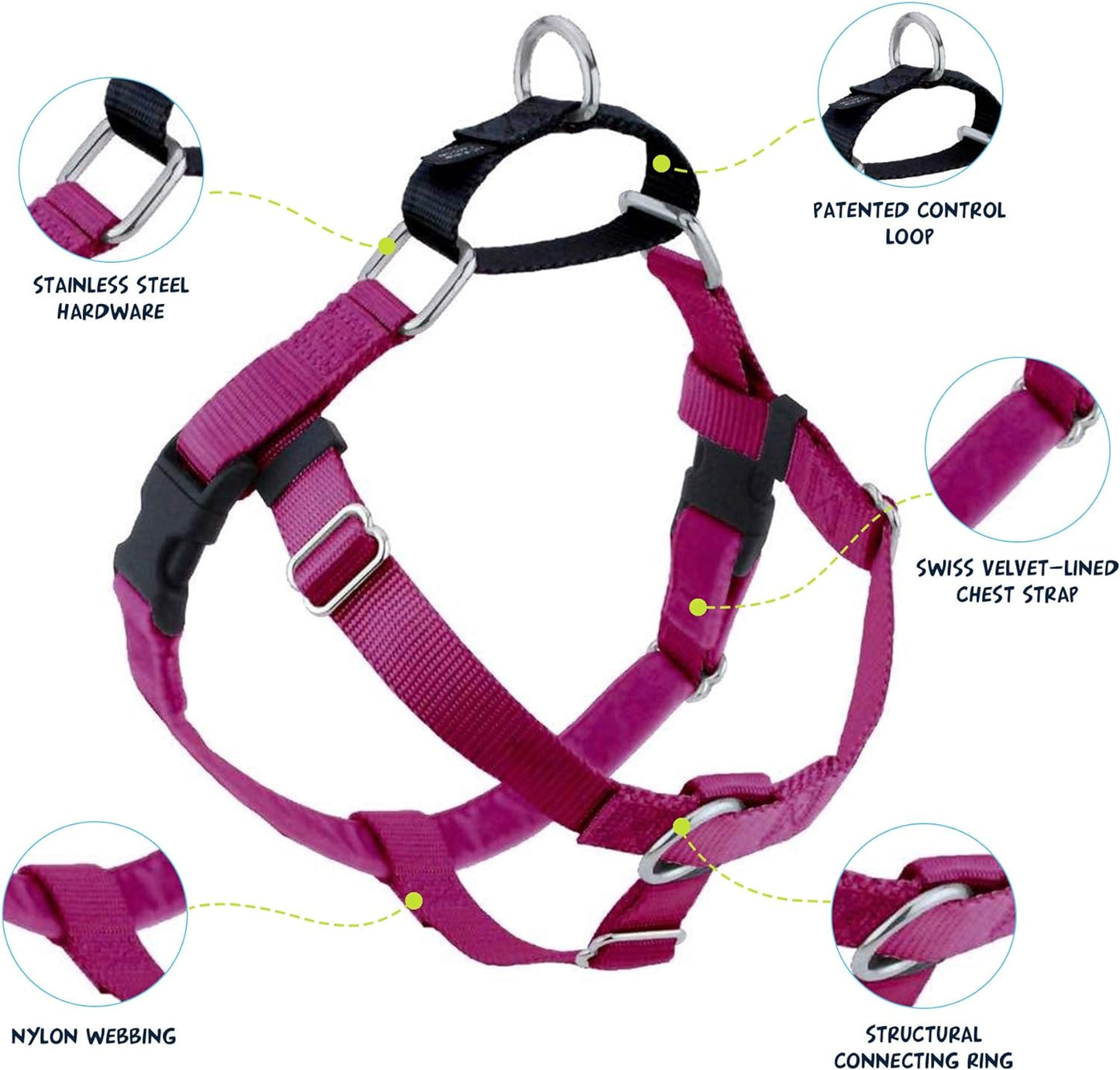 2 Hound Design Freedom No Pull Dog Harness 1" Medium Raspberry