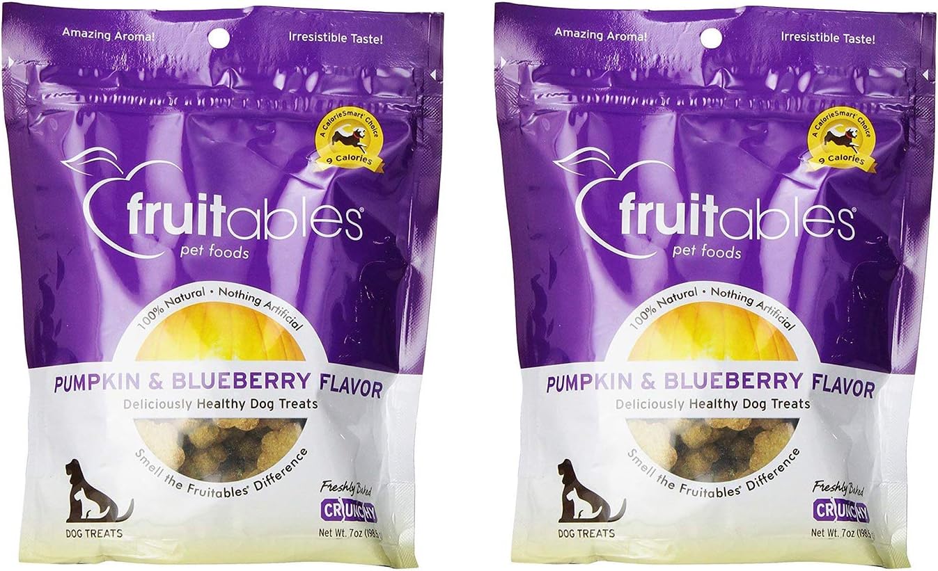 Fruitables Crunchy Baked Dog Treats | Pumpkin & Blueberry | 7 Ounces - 2 Pack