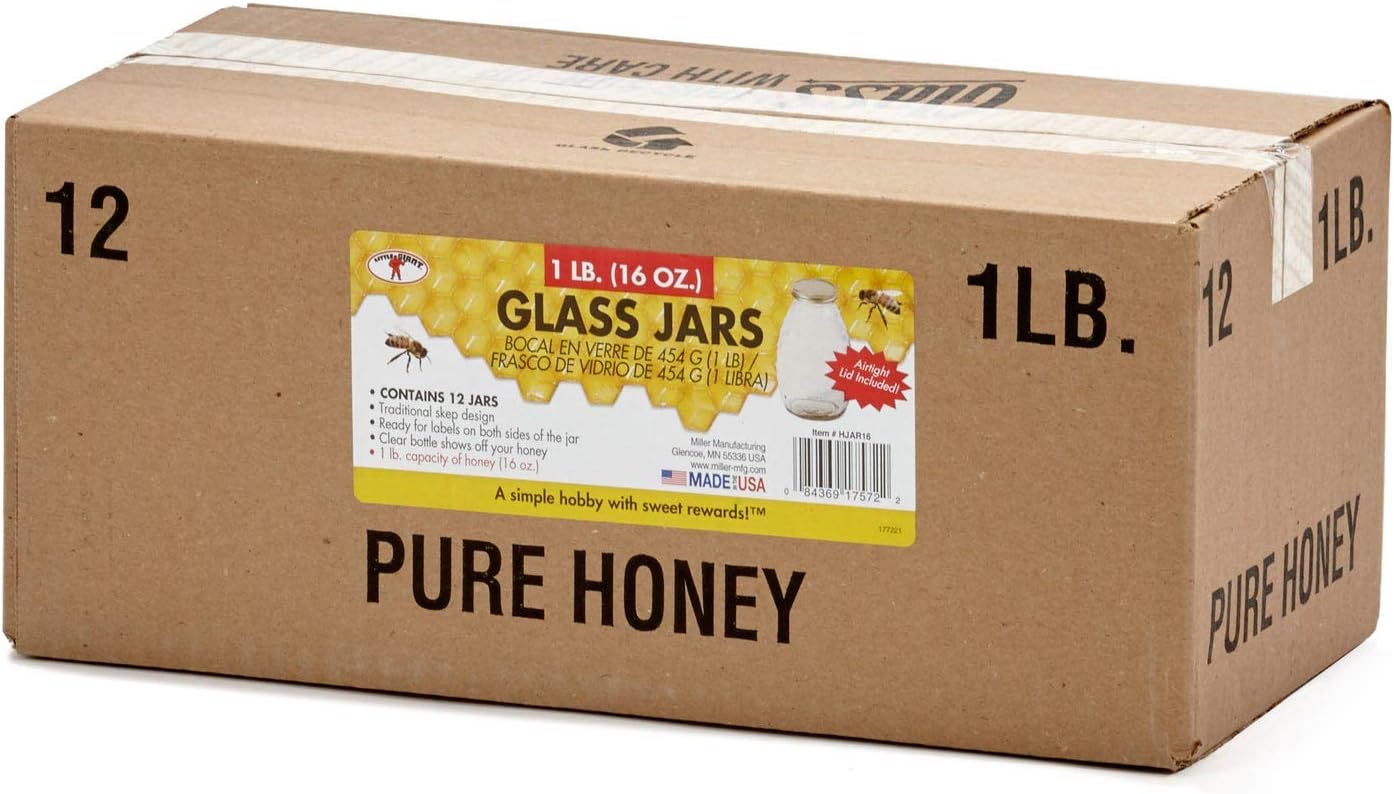 Miller Glass Bottle Skep Honey Jar - 16 Ounce- 12 Pack