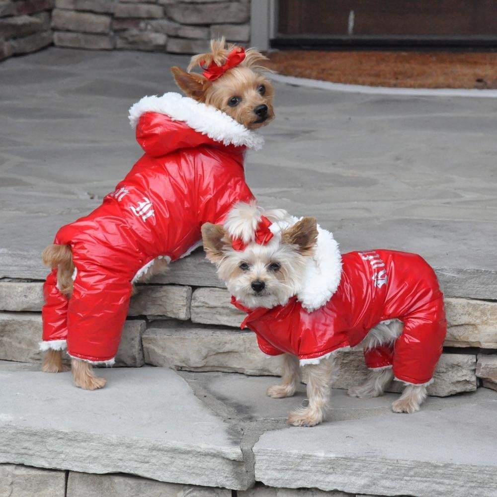 DOGGIE DESIGN Red Ruffin It Dog Snow Suit Harness (Small)