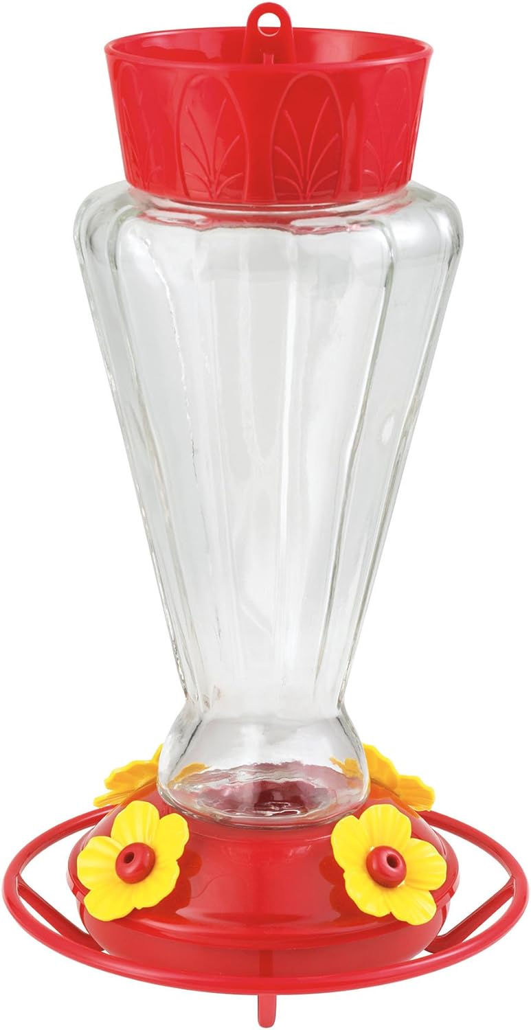 More Birds Royal Glass Hummingbird Feeder -  Red/Clear (28 Ounce)