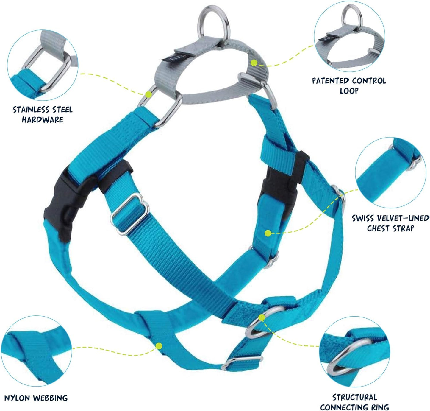 2 Hounds Design Freedom No Pull Dog Harness Medium Turquoise