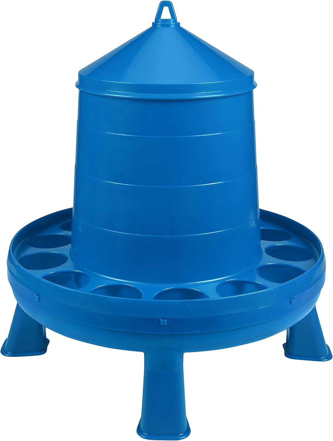 Poultry Feeder with Legs (Blue) - Durable Feeding Container with Carrying Handle for Chickens & Birds (26 Lbs)