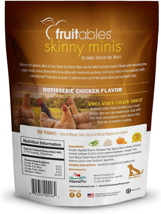 Fruitables Skinny Minis Low Calorie 5 Ounce Rotisserie Chicken Soft & Chewy Dog Treats Pack of 3