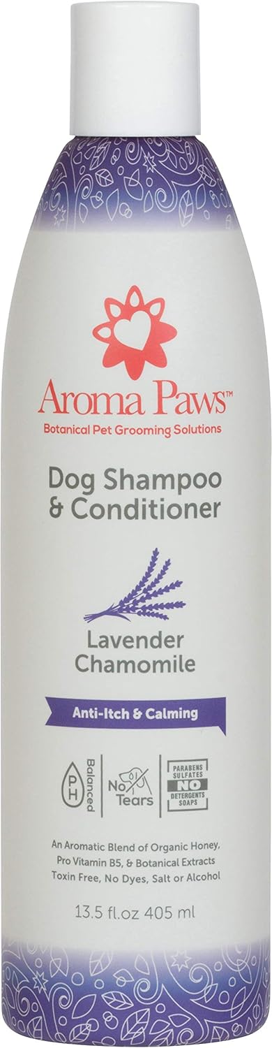 Aroma Paws 12 oz. Luxury Dog Shampoo & Conditioner in One Lavender Chamomile: Anti-itch & Hot Spot Relief Formula