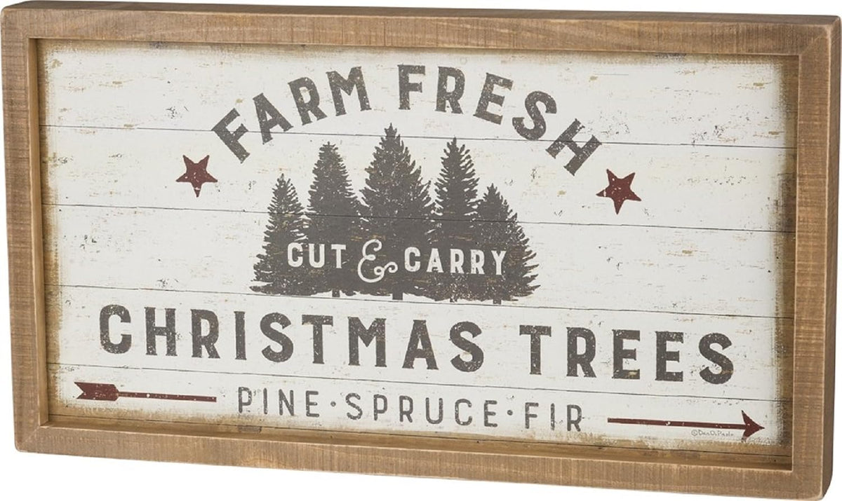 Primitives by Kathy Inset Box Sign Farm Fresh Christmas Trees