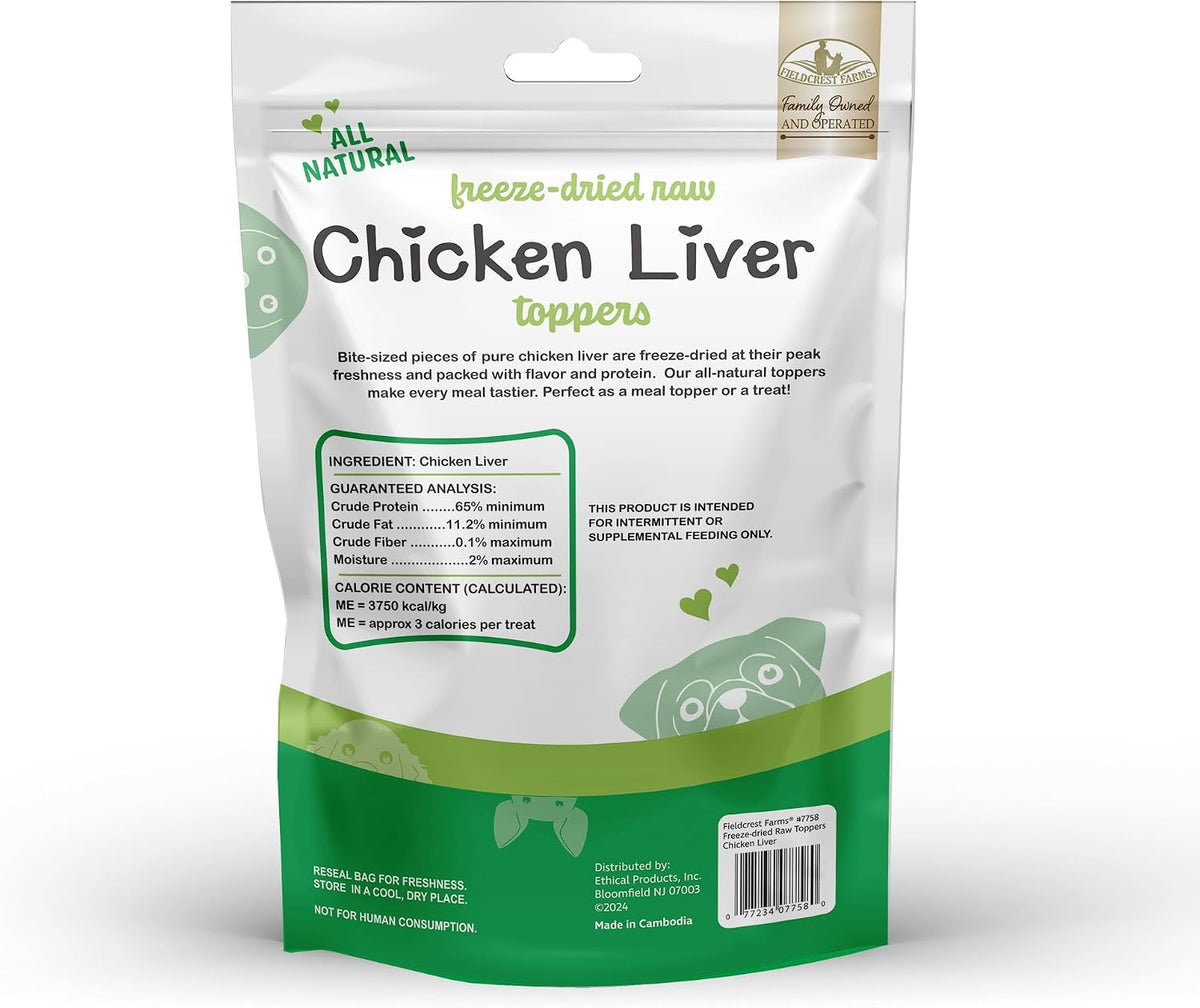 Fieldcrest Farms Freeze-Dried Chicken Liver Dog Food Topper or Treat, 100% Single Ingredient Chicken Liver, High-Protein, Raw & Grain-Free, 12 oz