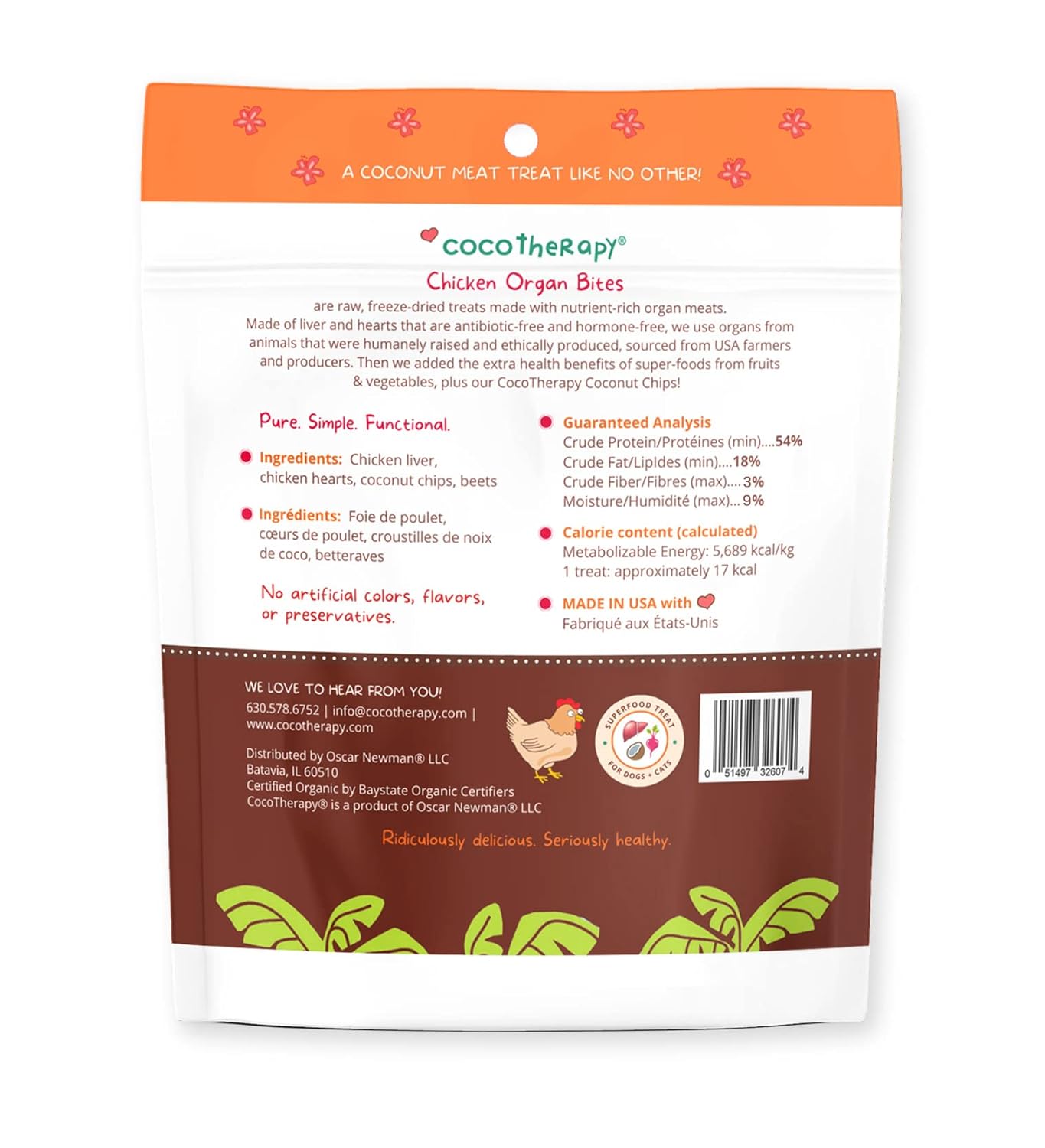 CocoTherapy Organ Bites! Chicken Organs + Beets + Coconut - Raw Organ Meat Treat for dogs and cats (3 oz)