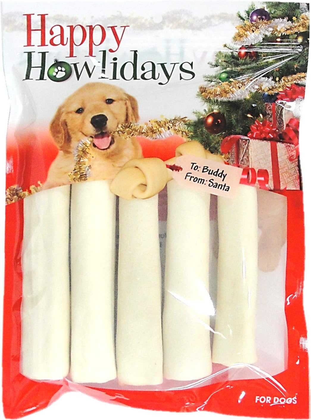 Pet Factory Happy Howlidays American Beefhide Chrsitmas Dog Bones 5pk 4-5"