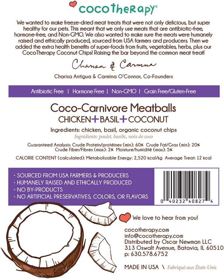 CocoTherapy Coco-Carnivore Meatballs Dog Treats, Chicken + Basil + Coconut