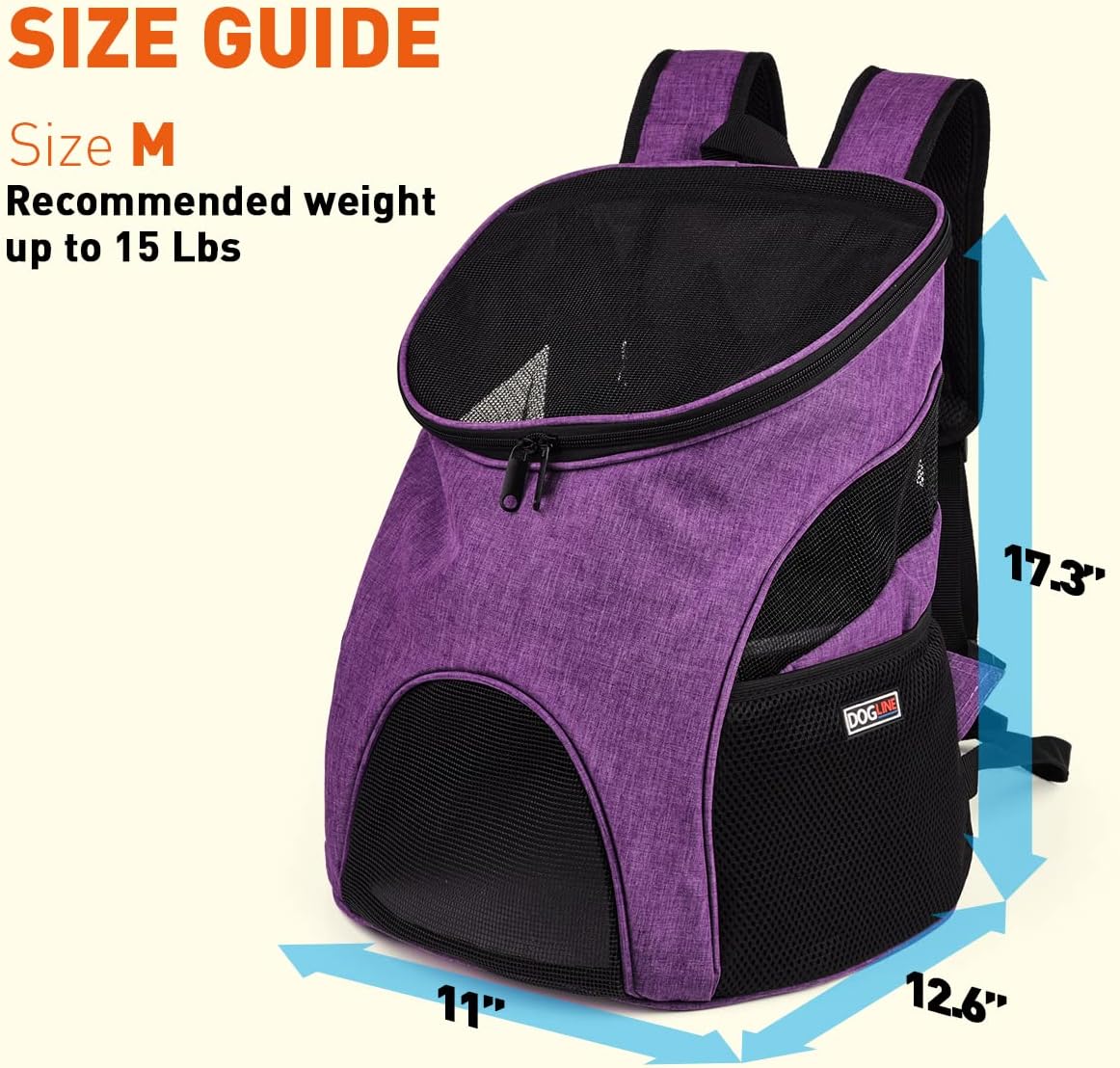 DOGLINE Pet Carrier Pack (Front or Back)  Bag - Purple (Medium)