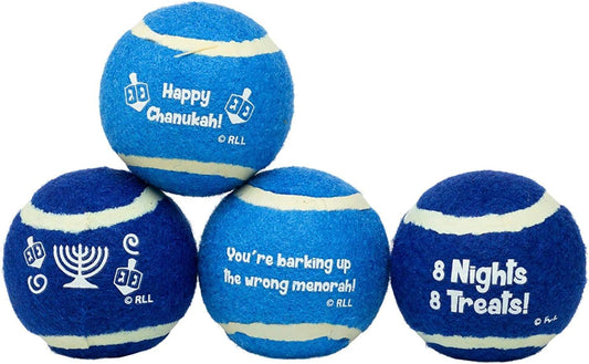 Rite Lite CHEWDAICA TM, Set of 4 Chanukah Tennis Balls Dog Toy, Blue/White, 4 Count