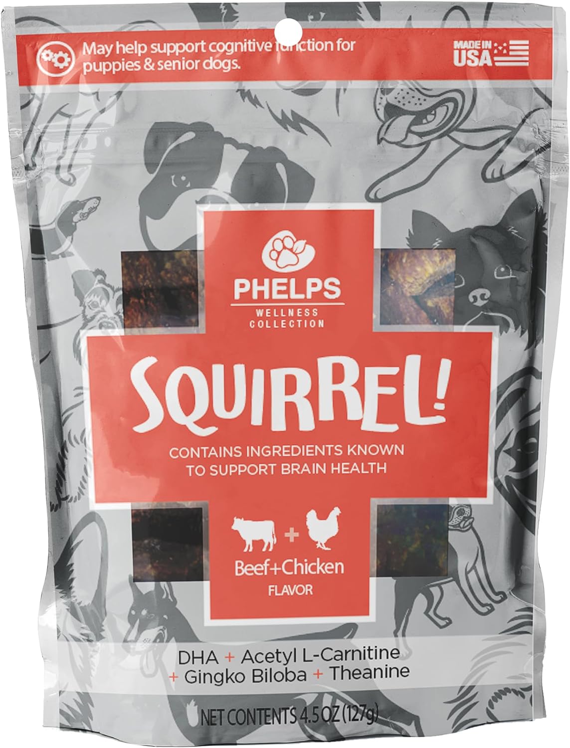 Phelps Pet Products Squirrel! Brain Health Beef and Chicken Dog Treats