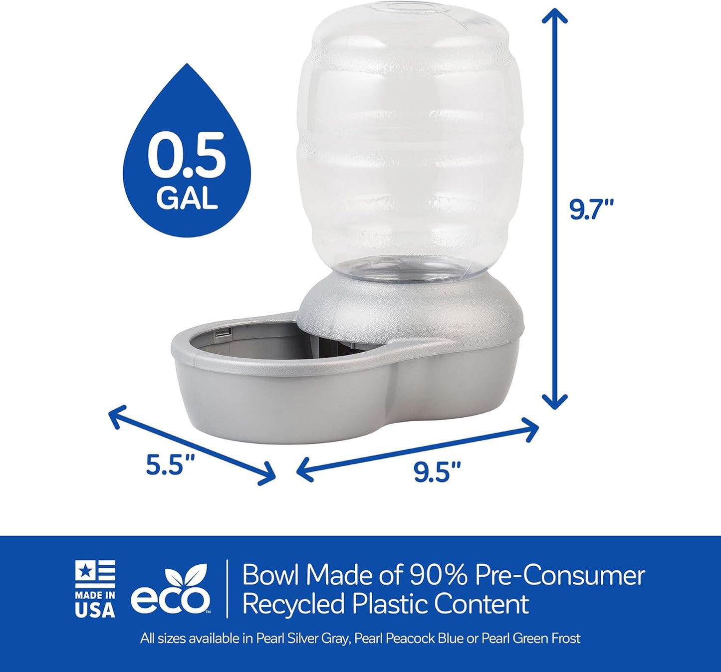 Petmate Replendish Waterer - Pearl Silver Gray(0.5 Gallon)- DS