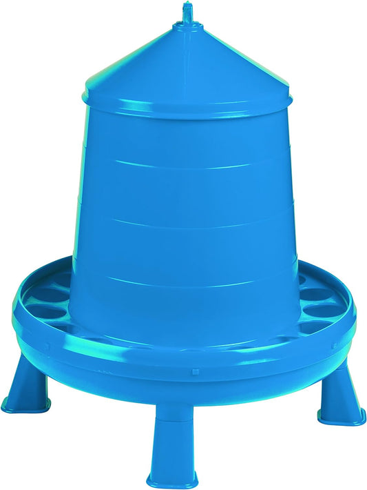 Poultry Feeder with Legs (Blue) - Durable Feeding Container with Carrying Handle for Chickens & Birds (17.5 Lb) (Item No. DT9875)