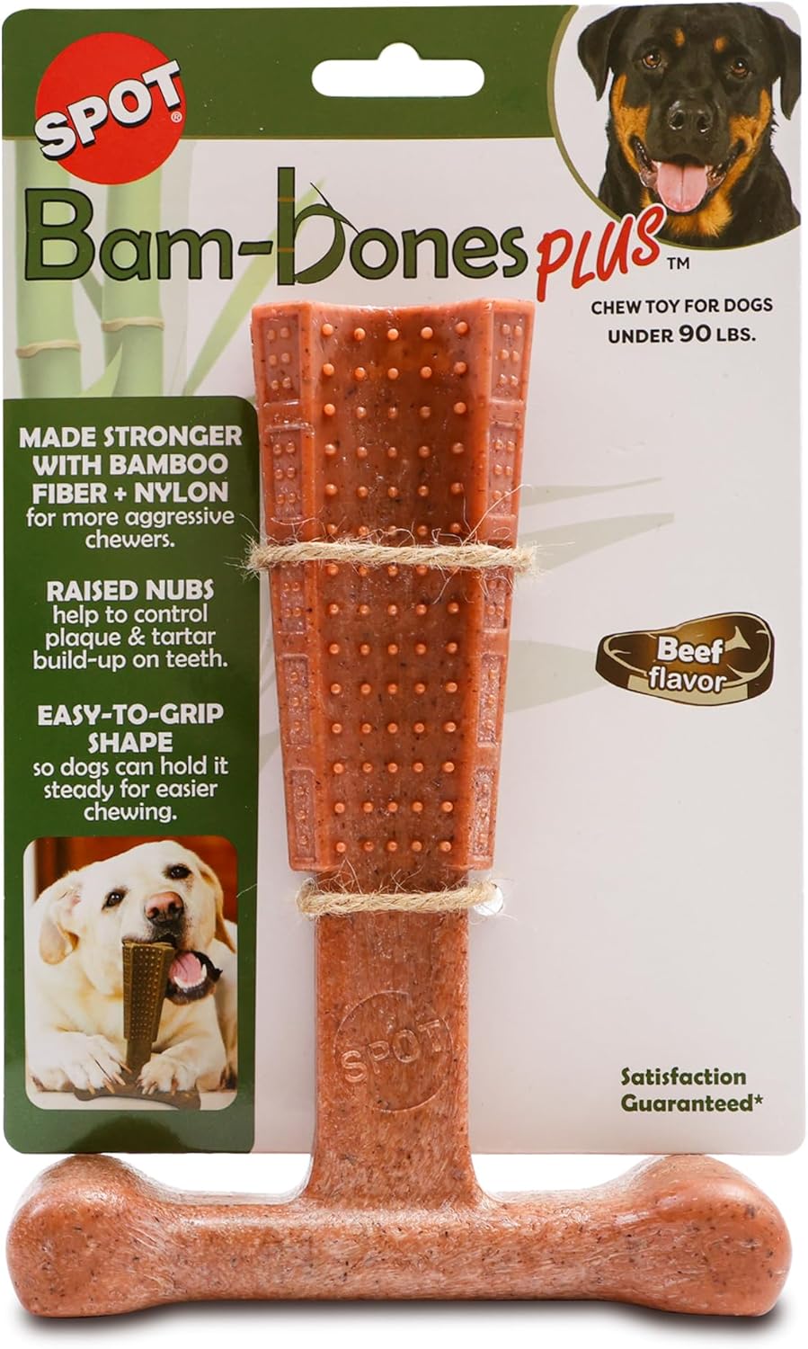 ETHICAL/SPOT Bam-Bones Plus T Bone Chew Dog Toy -  7" Beef Flavor