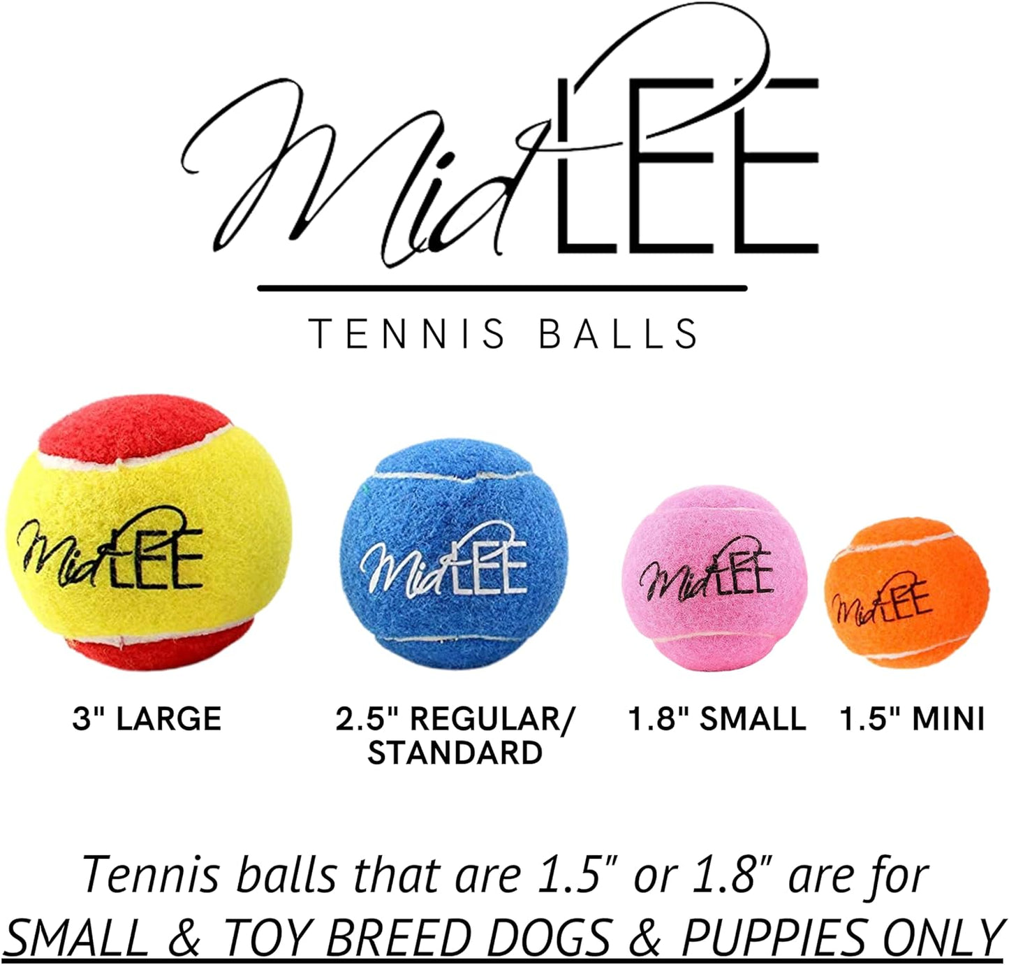 Midlee Mini 1.5" Dog Tennis Balls with Squeaker, Set of 12 Solid Colors