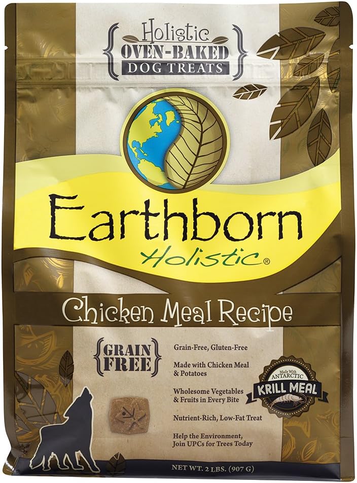 Earthborn Holistic Chicken Meal Recipe Grain-Free Oven Baked Biscuits Dog Treats - 2 lbs