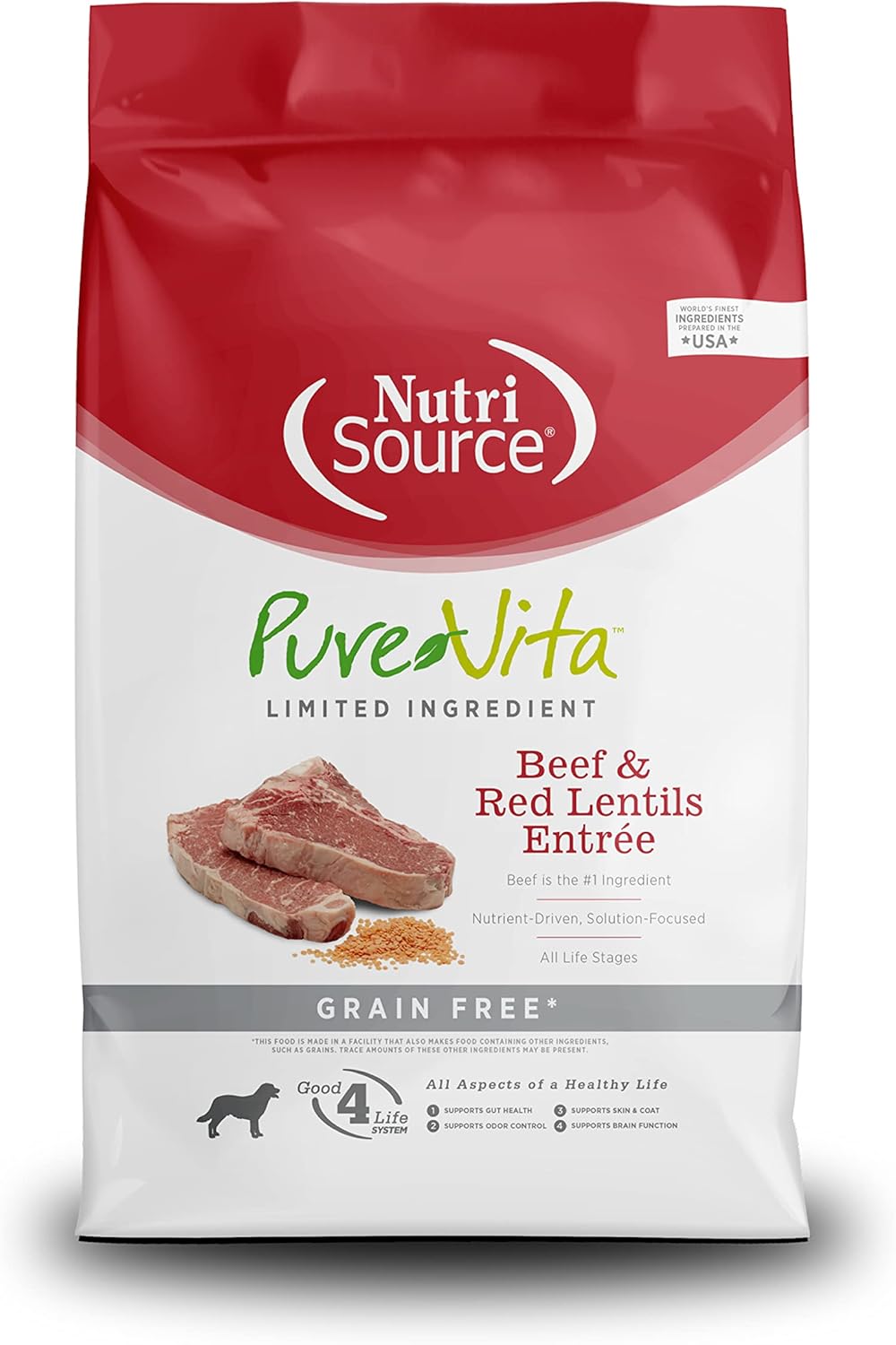 NutriSource PureVita Grain Free Beef & Red Lentils Entree Dry Dog Food - 5 lbs
