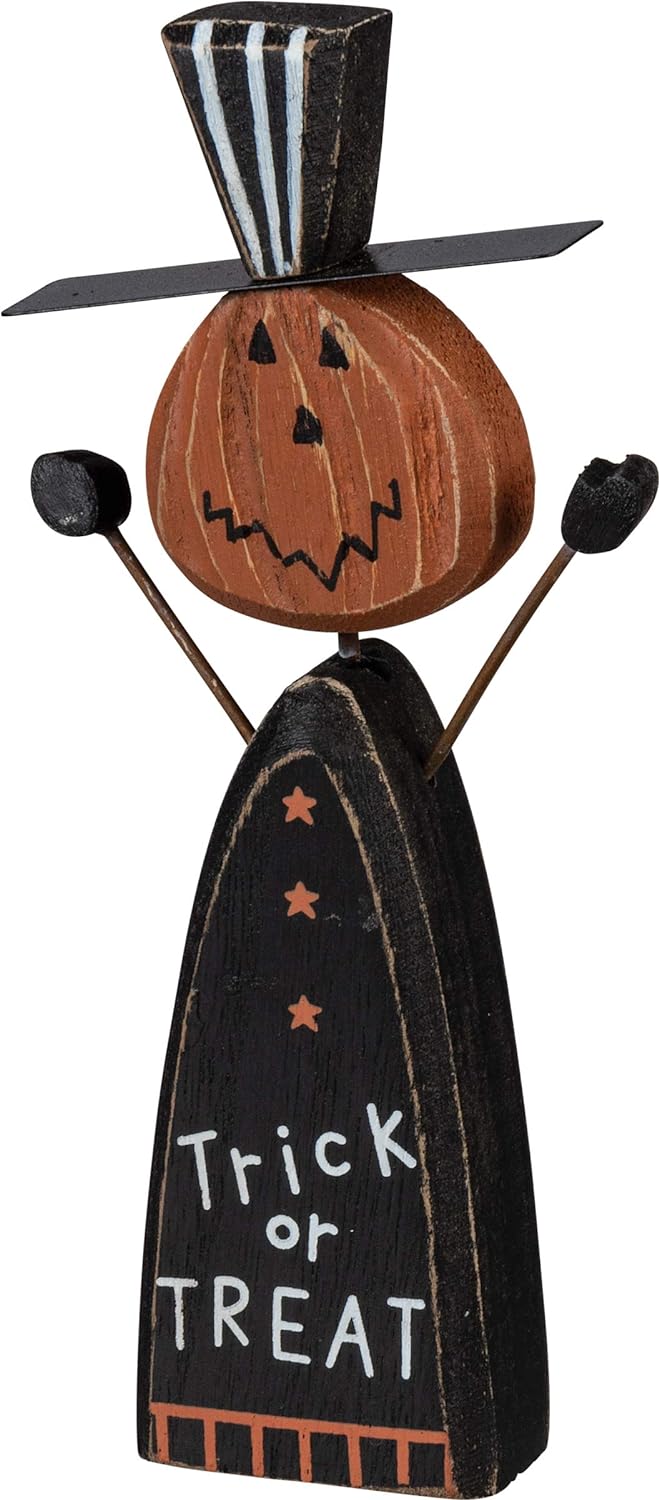 Primitives by Kathy Halloween Chunky Sitter Pumpkin Head - Trick or Treat