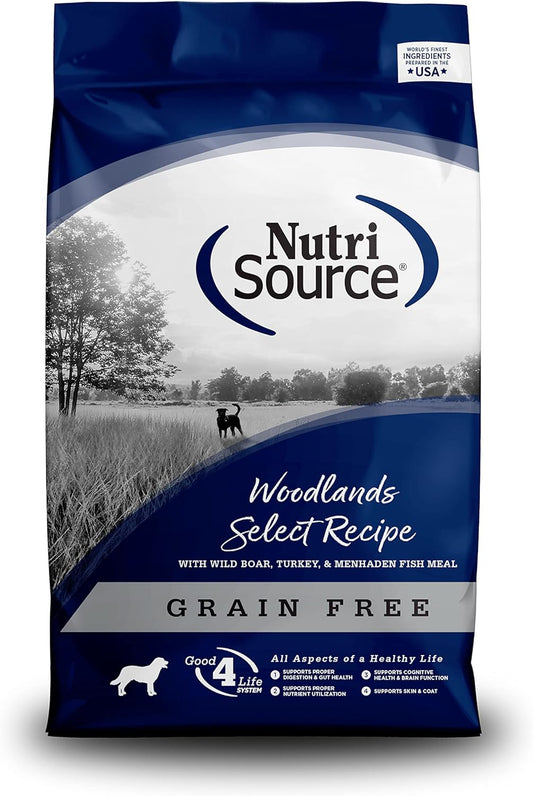 NutriSource Woodland Select Recipe Boar, Turkey and Menhaden Fish Meal Grain Free Dry Dog Food - 26 Lb