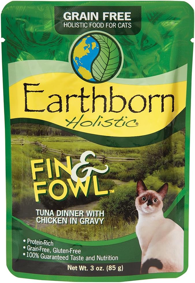 Earthborn Holistic Autumn Tide with Fin & Fowl with Tuna & Chicken Gravy Grain-Free Wet Cat Food Pouches - (3 oz) Pack of 24