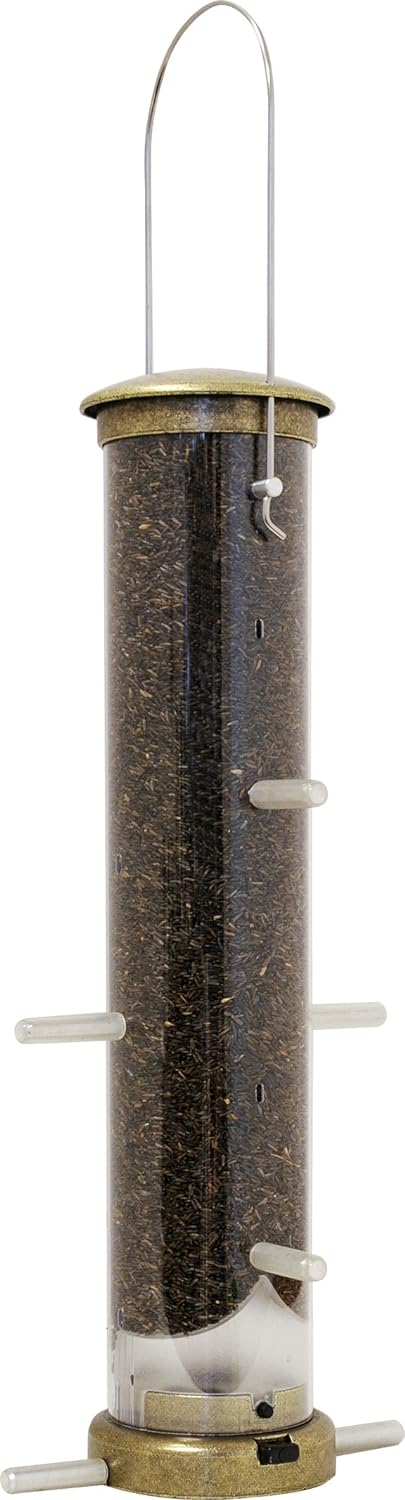 Aspects Antique Brass Medium Quick Clean Nyjer Thistle Tube Bird Feeder - 1.25 Quart