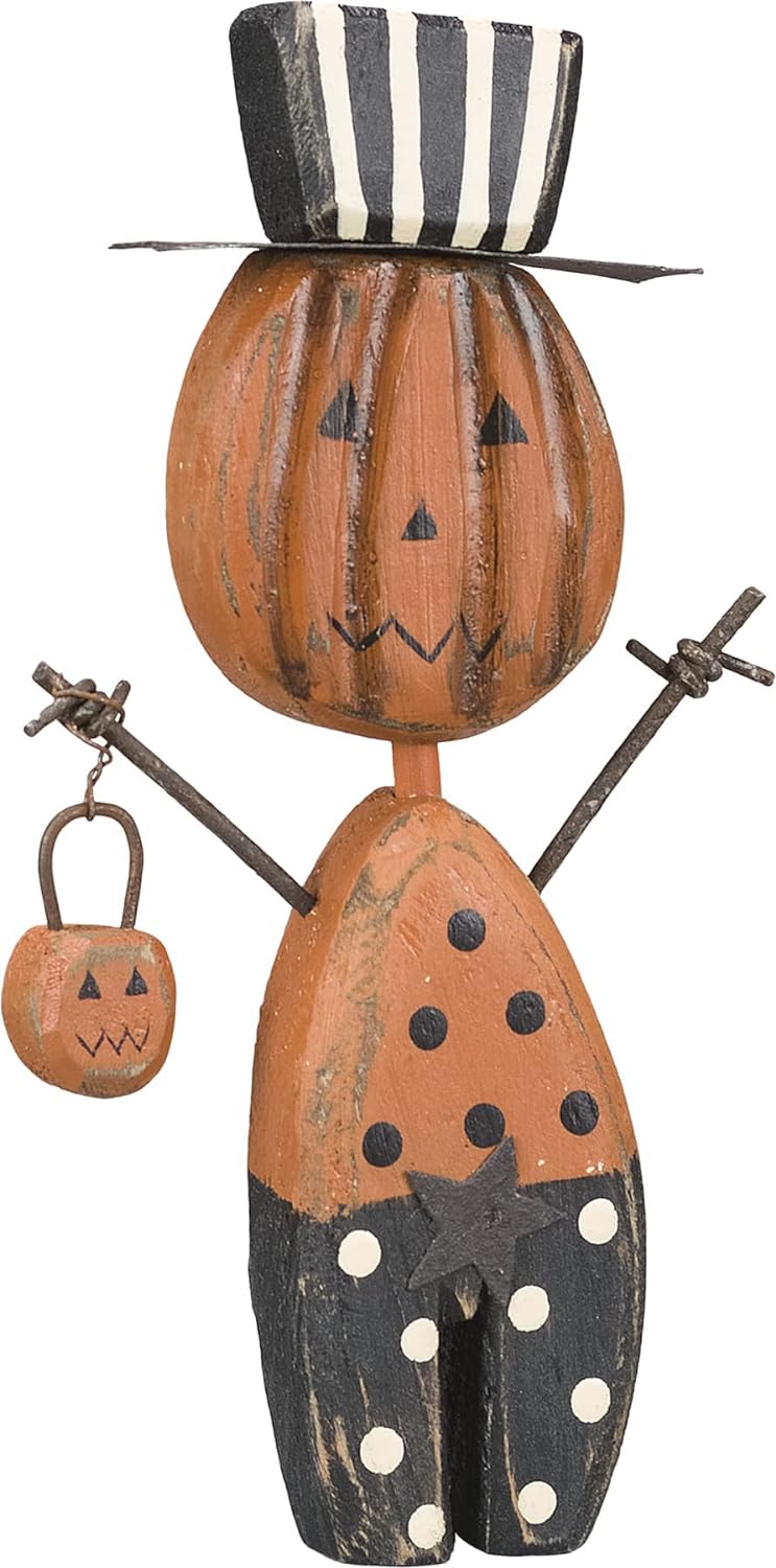 PBK Halloween Decor - Wood Prim Chunky Jack Pumpkin Sitter