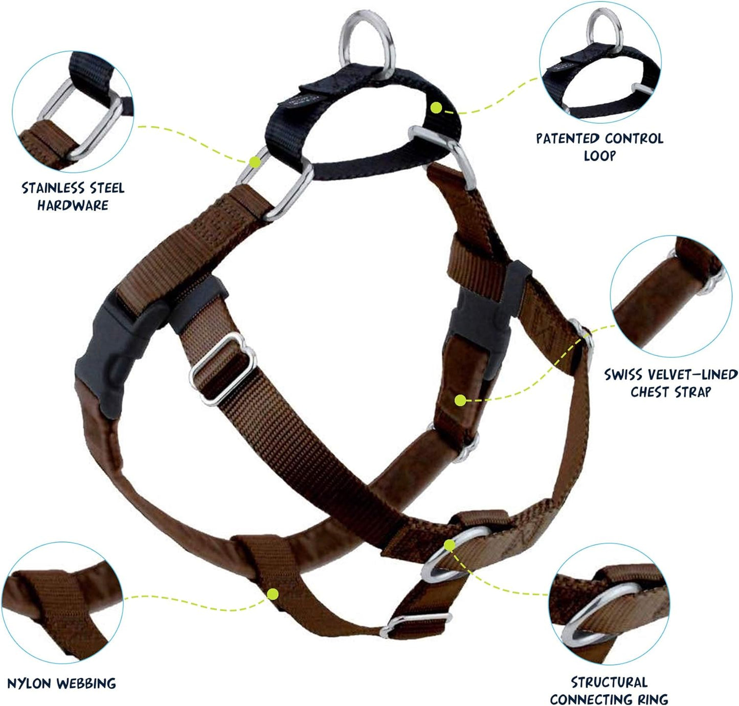 2 Hounds Design Freedom No Pull Dog Harness | Comfortable Control for Easy Walking | Adjustable Dog Harness | Small, Medium & Large Dogs | Made in USA | Solid Colors | 1" XL Brown