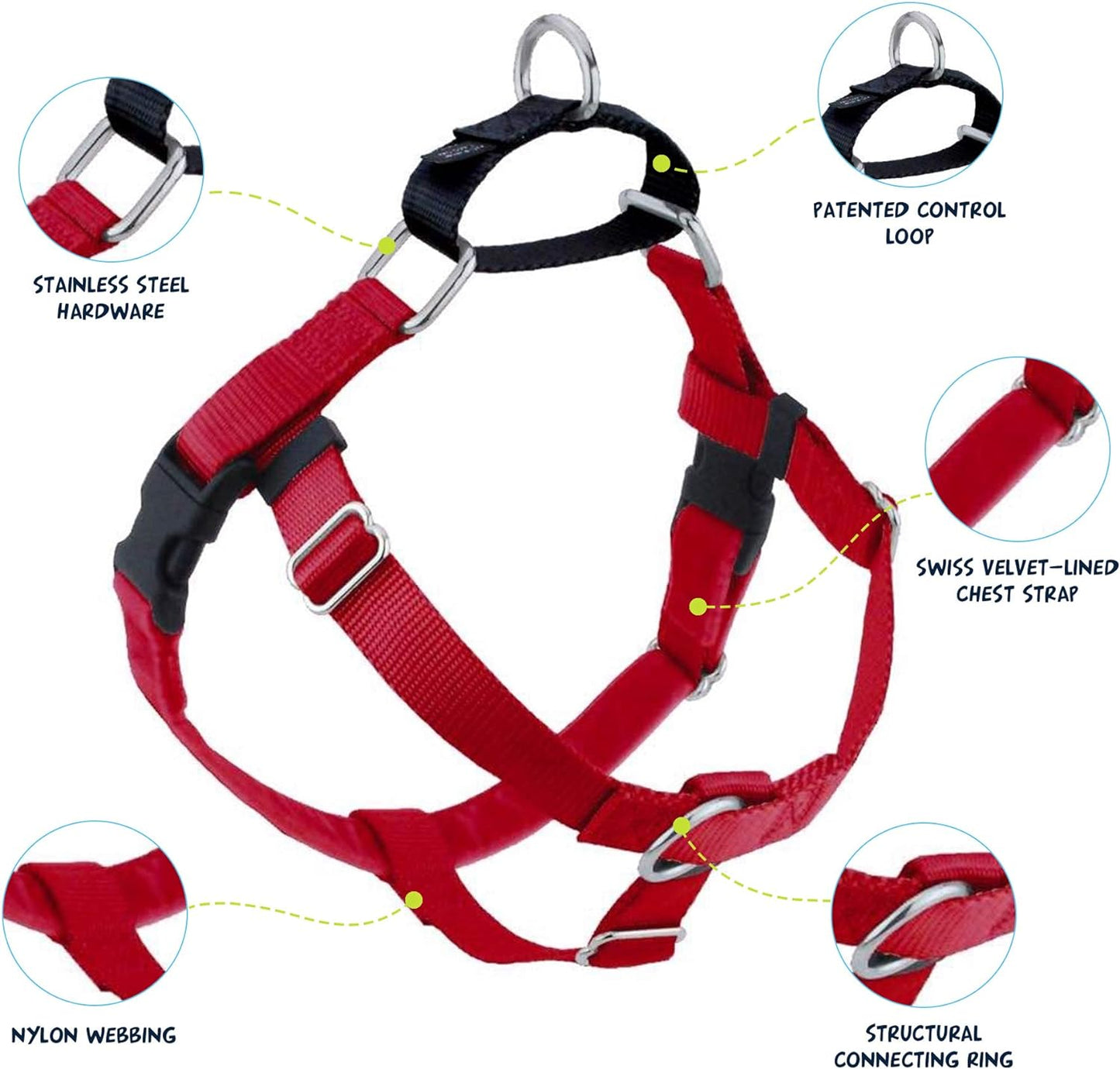 2 Hounds Design Freedom No Pull Dog Harness 5/8" SM Red