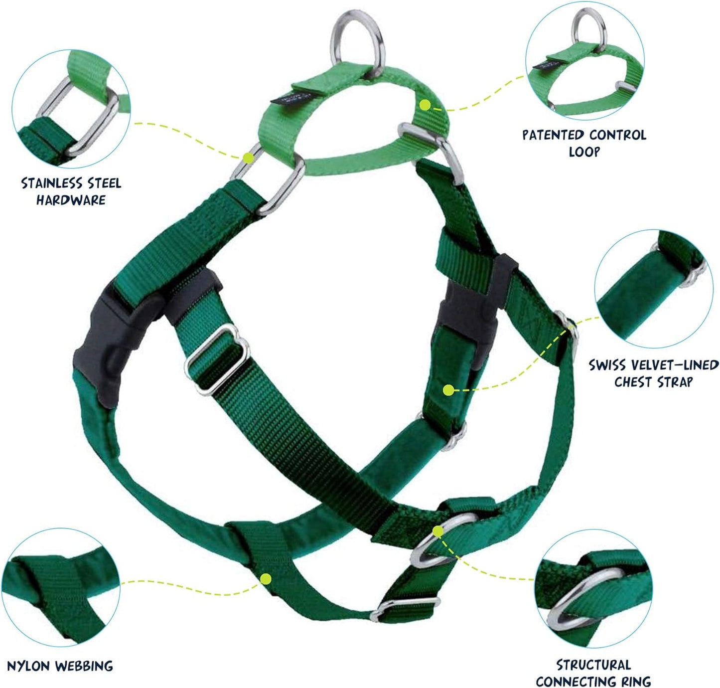 2 Hounds Design Freedom No Pull Dog Harness, Adjustable Harness and Leash Set, Easy Walking & Comfortable Control, Fits Small, Medium & Large Dogs, Solid Colors, Made in USA, 1" XL, Kelly Green