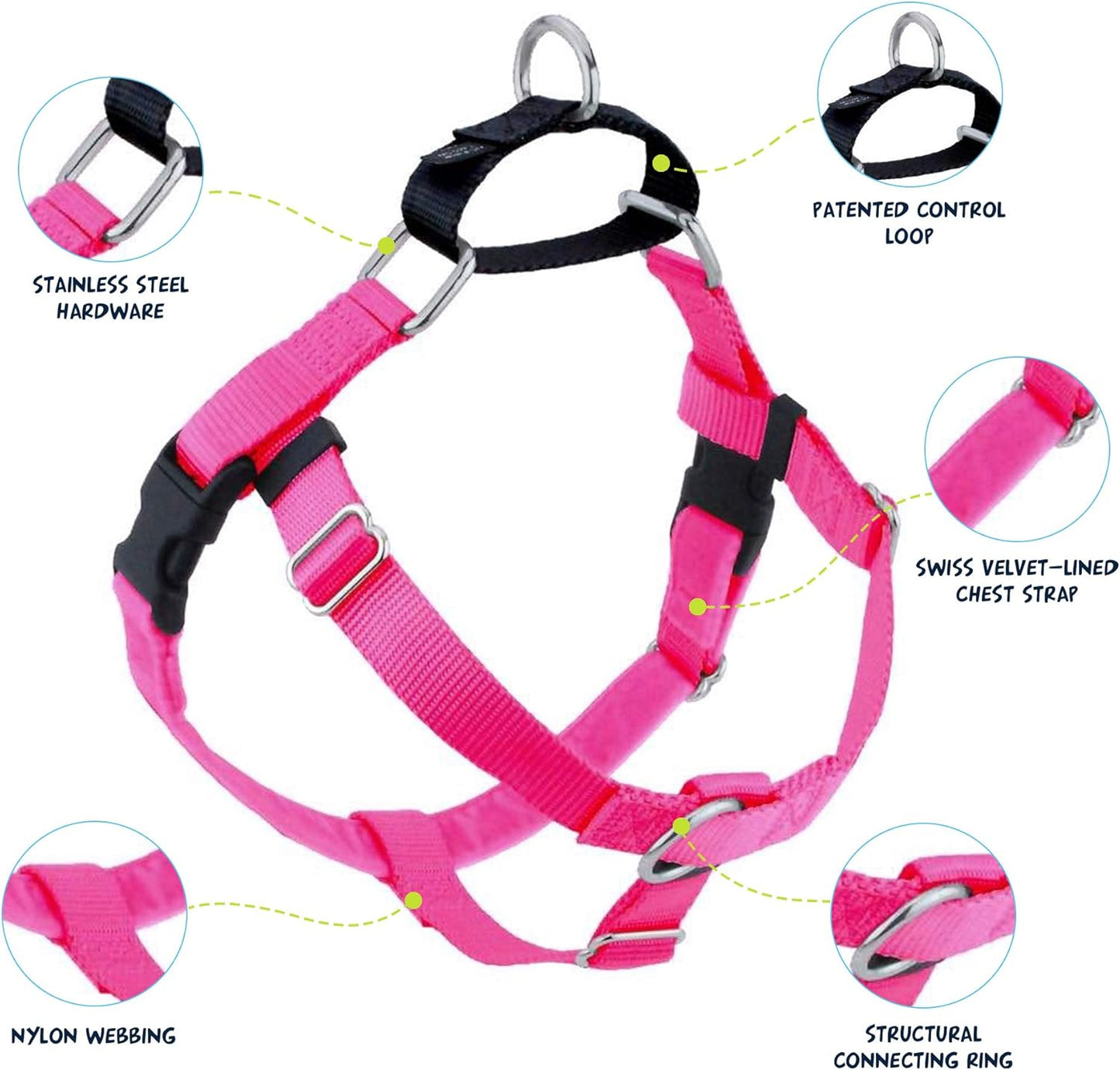 2 Hounds Design Freedom No Pull Dog Harness | Comfortable Control for Easy Walking |Adjustable Dog Harness and Leash Set | Small, Medium & Large Dogs | Made in USA | Solid Colors | 5/8" MD Hot Pink