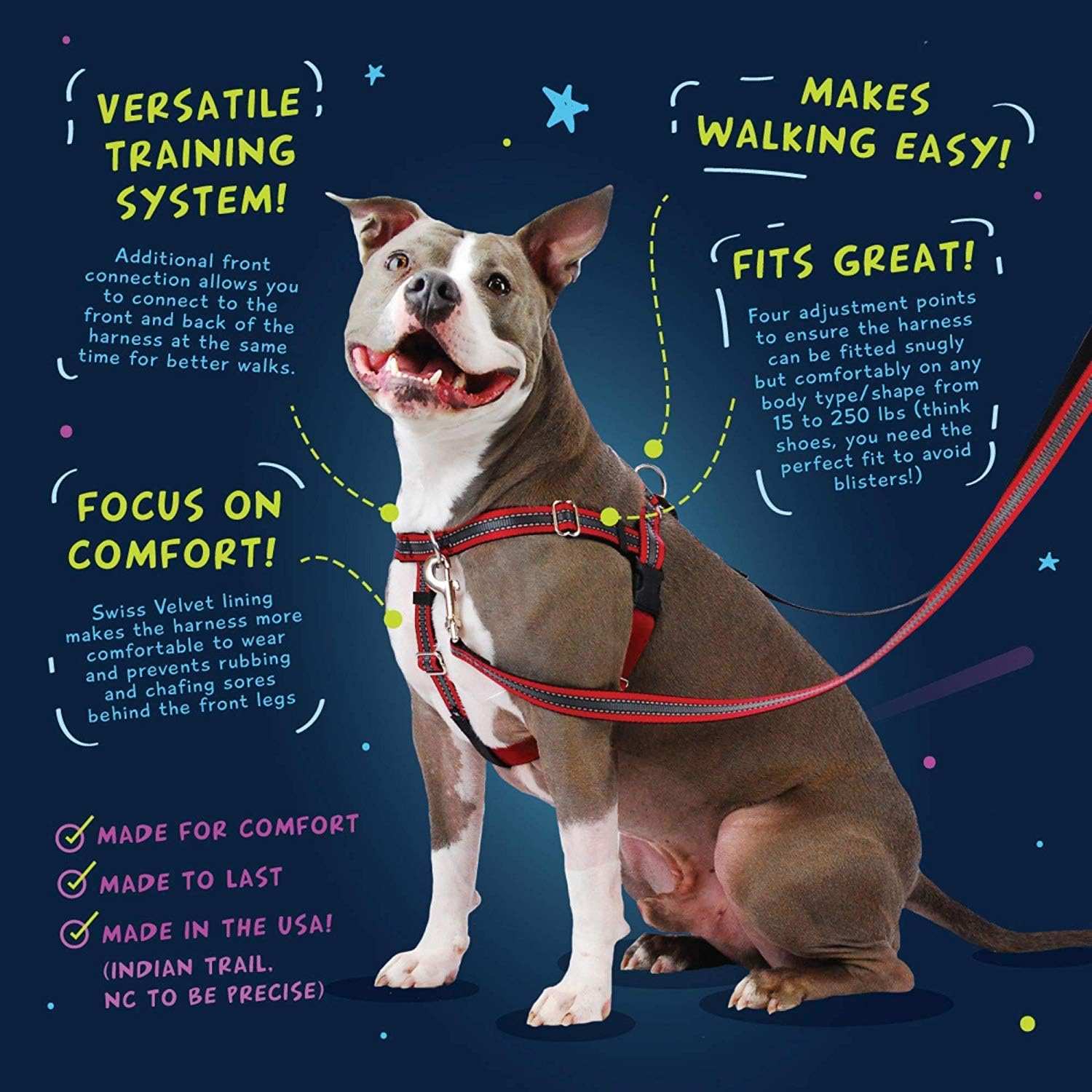 Freedom No Pull Velvet Lined Dog Harness and Leash Training Package Tu Midlee Designs
