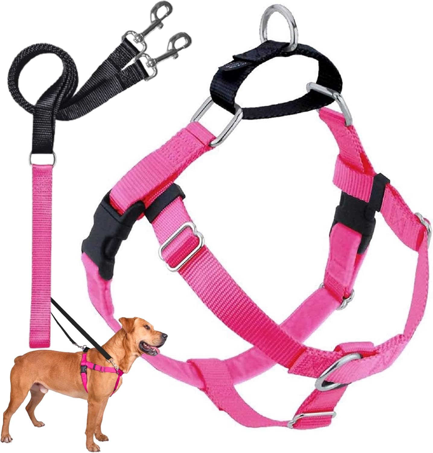 2 Hounds Design Freedom No Pull Dog Harness | Comfortable Control for Easy Walking |Adjustable Dog Harness and Leash Set | Small, Medium & Large Dogs | Made in USA | Solid Colors | 5/8" XS Hot Pink