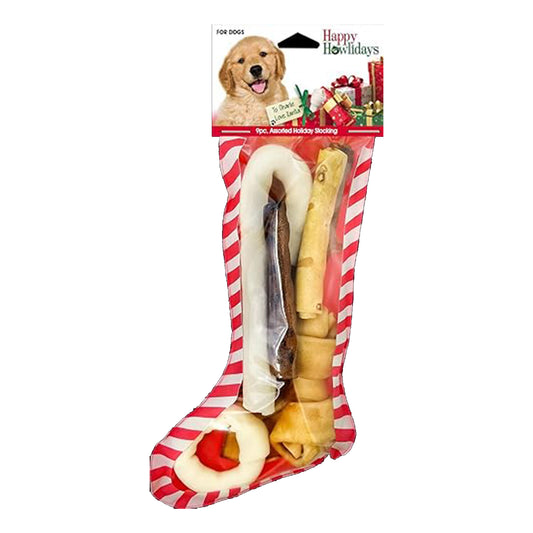 Pet Factory Happy Howlidays Assorted Chews Dog Christmas Stocking 9pc Small