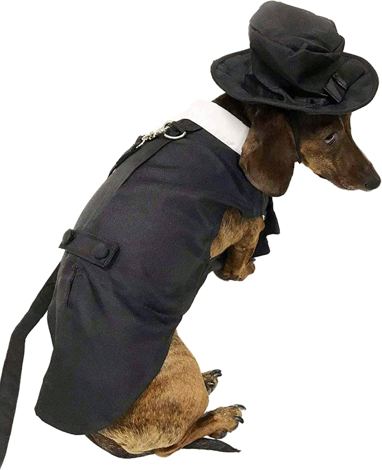 Midlee Dog Tuxedo Wedding Suit- Black Top Hat & Leash