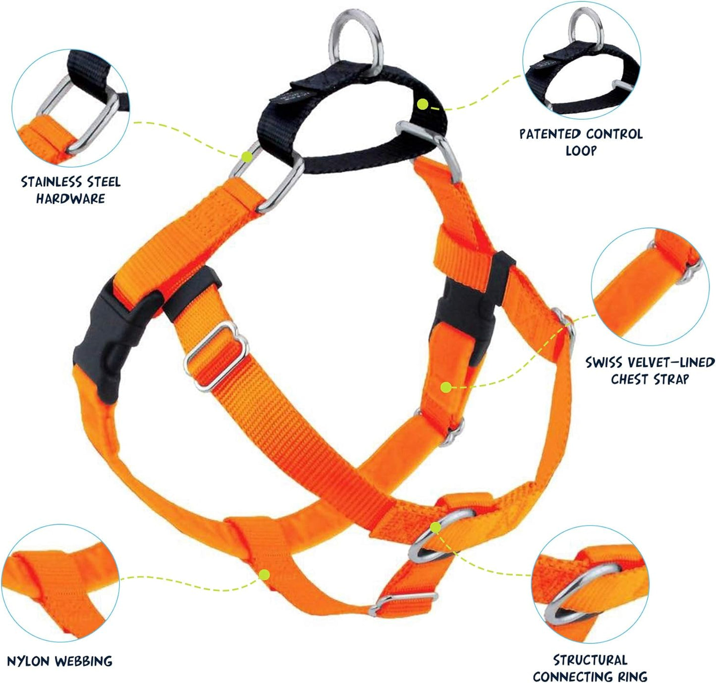 2 Hounds Design Freedom No Pull Dog Harness and Leash Set X-Large Neon Orange