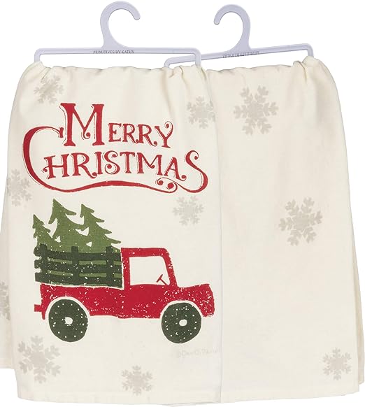 Primitives by Kathy Rustic Holiday Dish Towel, 28 x 28-Inches, Christmas Truck