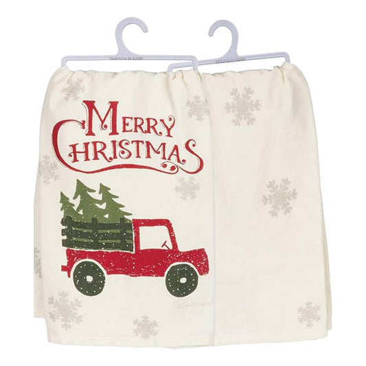 Primitives by Kathy Rustic Holiday Dish Towel, 28 x 28-Inches, Christmas Truck