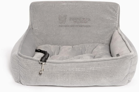 Nandog Pet Gear Luxury Quilted Bling Light Gray Dog Car Seat Bed - Large