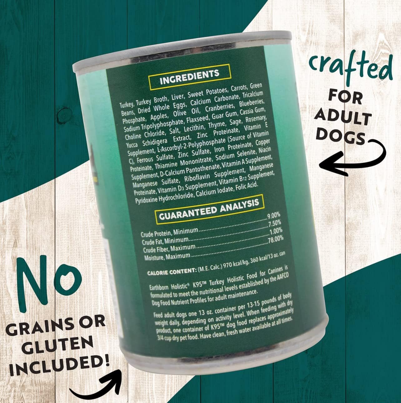 Earthborn Holistic K95 Turkey Recipe Grain-Free Canned Moist Dog Food (13 oz) Pack of 12