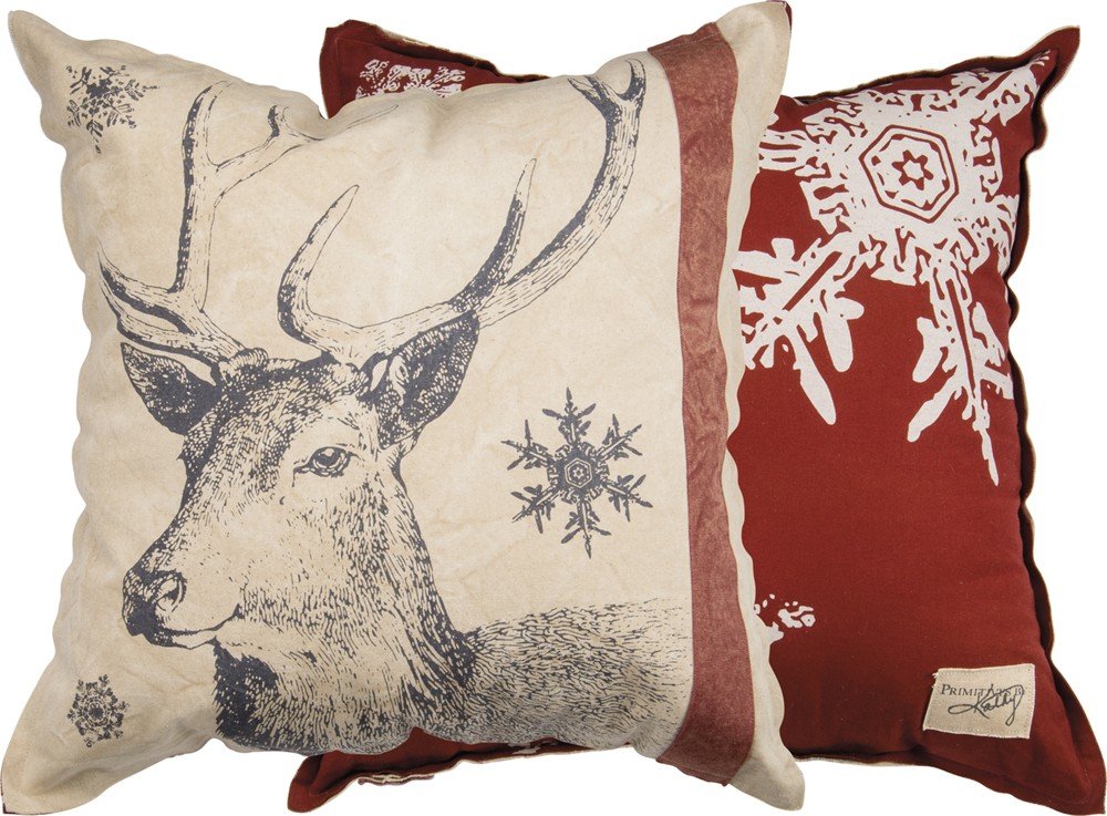 Primitives by Kathy Holiday Snowflake Deer Throw Pillow