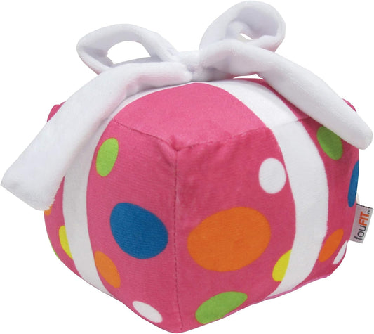 Birthday Present Plush Dog Toy with Hidden Squeaker 6" - Pink